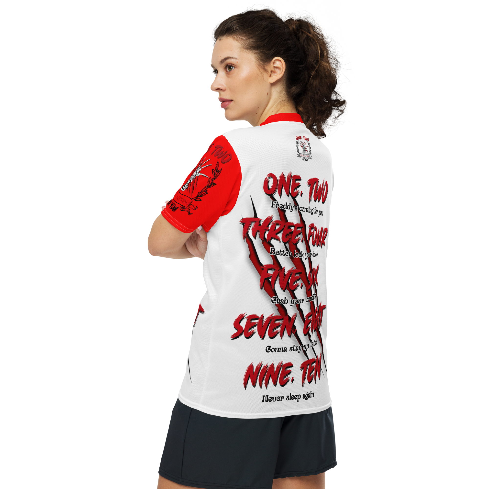 A Woman Wearing A Freddie Kruger Coming For You Football Jersey